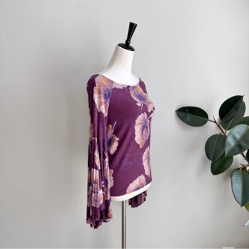 Free People Birds of Paradise Bell Sleeve Top M - Picture 6 of 8